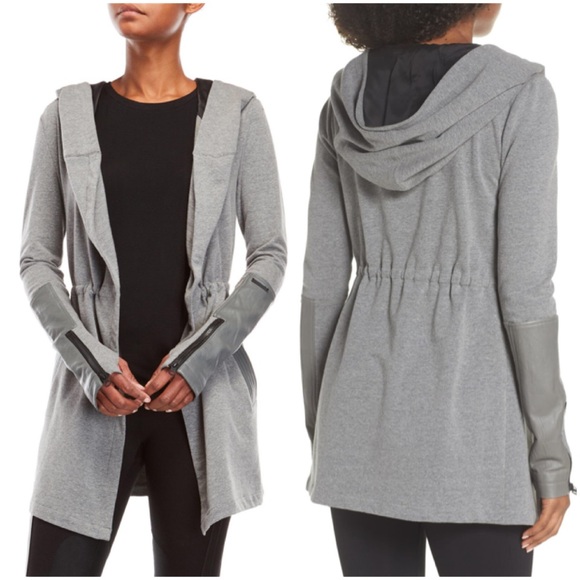 blanc noir Jackets & Blazers - Blanc Noir | Traveler Hooded Leather Trim Jacket